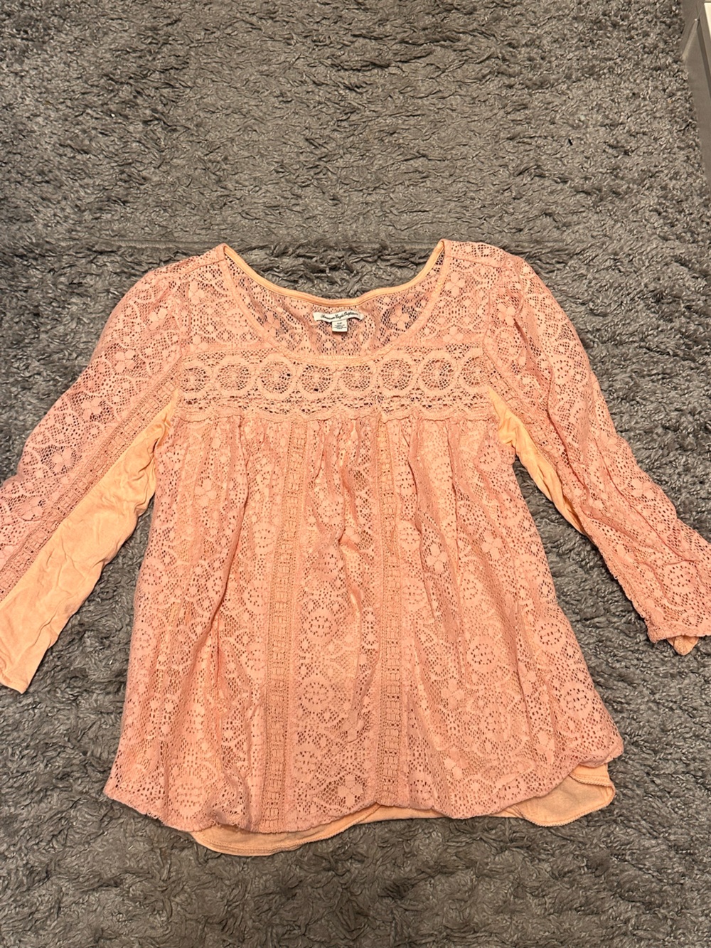 American Eagle Outfitters Peach Crochet Lace Blouse